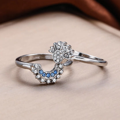 2pc Sky Blue Moon Sun Couple Rings Engagement Set