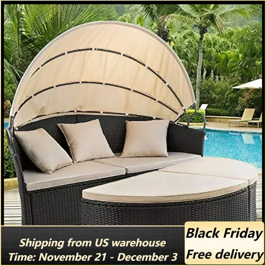 Outdoor Rattan Canopy Sofa Set Patio Garden Furniture