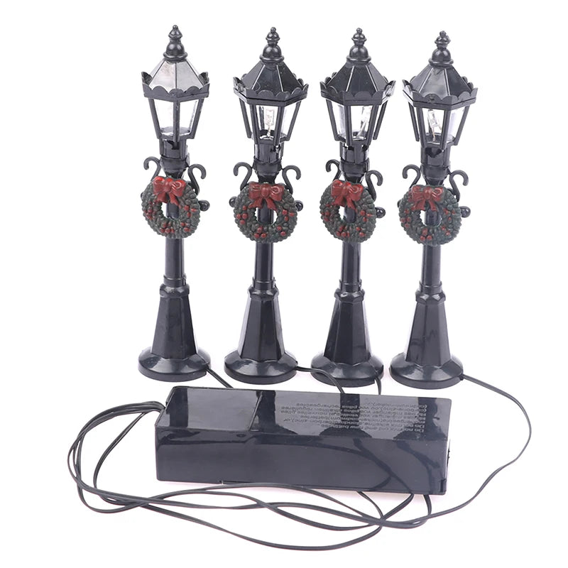 4Pcs Christmas Mini Street Light Dollhouse Garden Decor