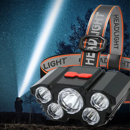 5 LED Headlamp Rechargeable Strong Light Fishing Camping