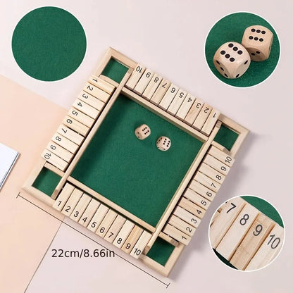 Wooden Dice Board Game Shut The Box 4-Player Family Entertainment