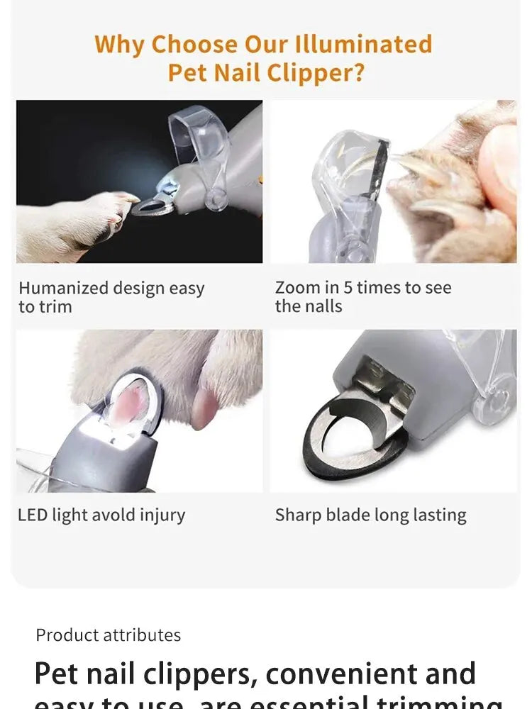 Pet Nail Clipper LED Light Multifunction Grooming Tool