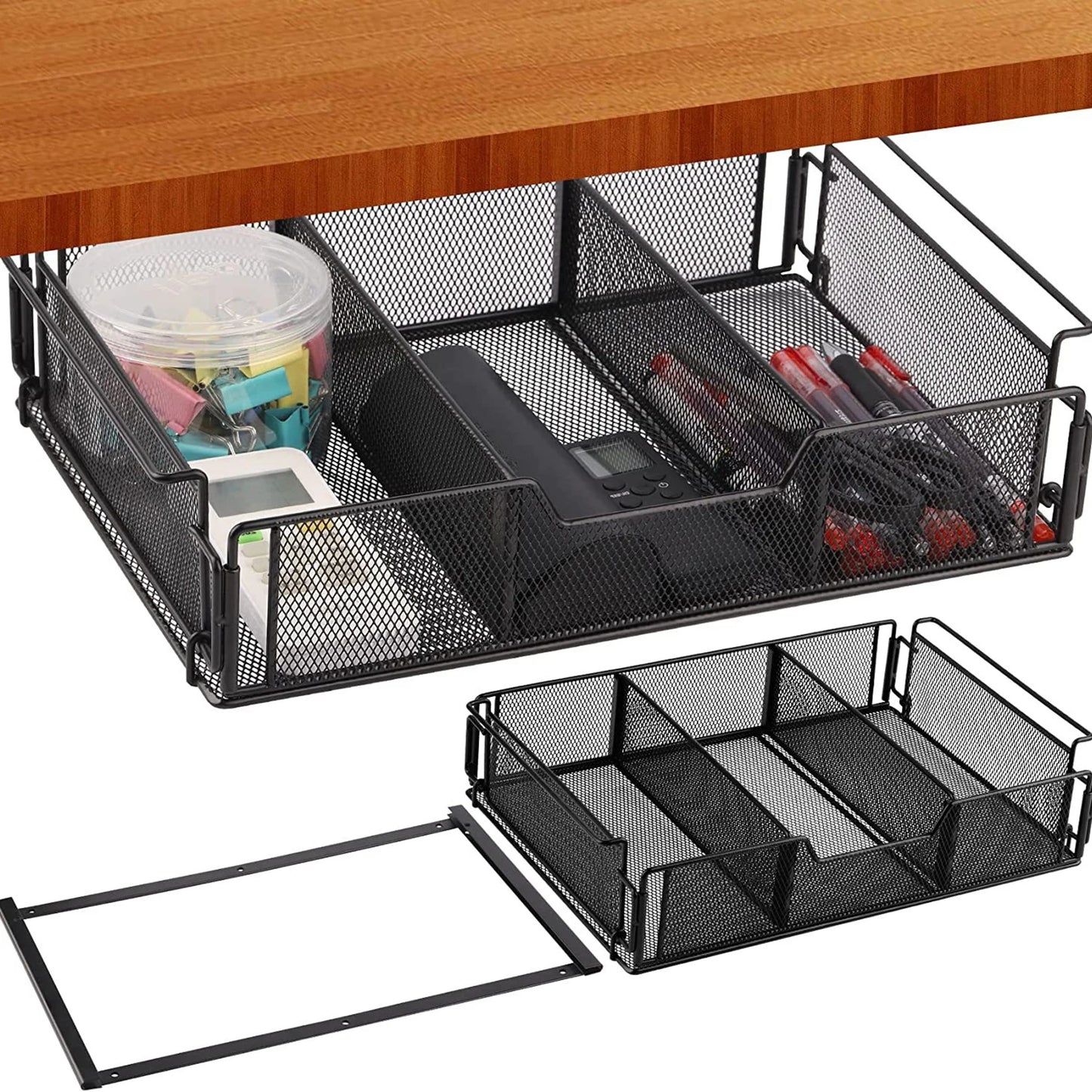 Under Desk Drawer Storage Basket Hidden Tray Organizer