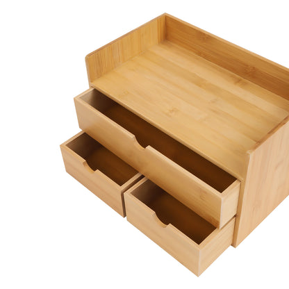 3 Drawer Bamboo Desk Organizer Tabletop Storage Box