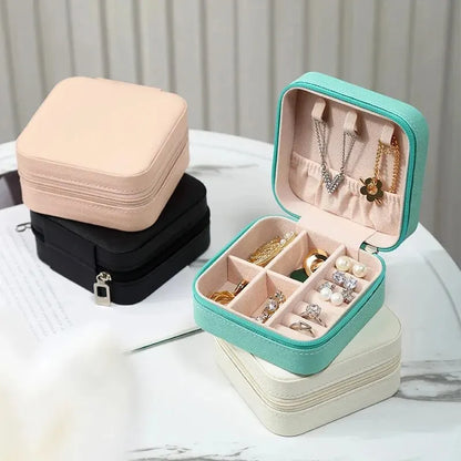 Portable Mini Jewelry Box Travel Organizer Earrings Necklace Ring Case