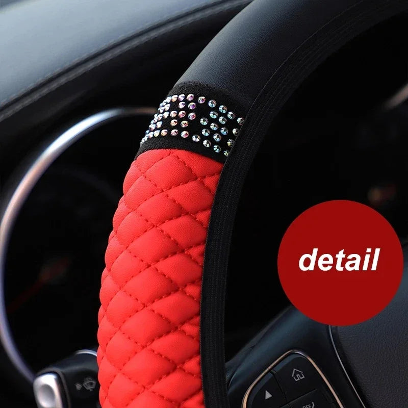 Universal Leather Diamond-Studded Steering Wheel Cover