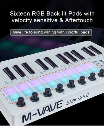 M-VAVE SMK-25 II MIDI Controller 25 Keys RGB Pads