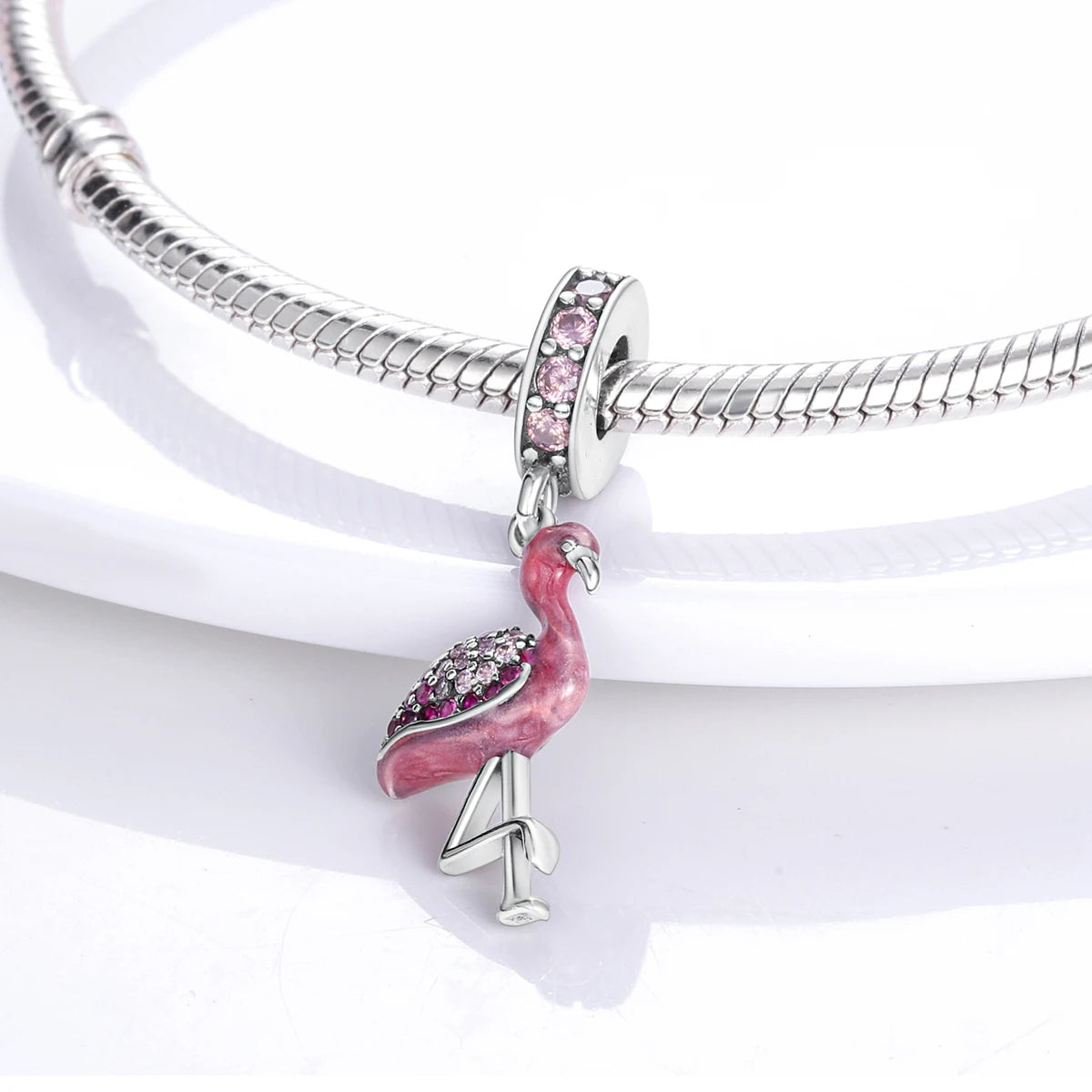 Pink Silver Plated Butterfly Flower Charm Beads for DIY