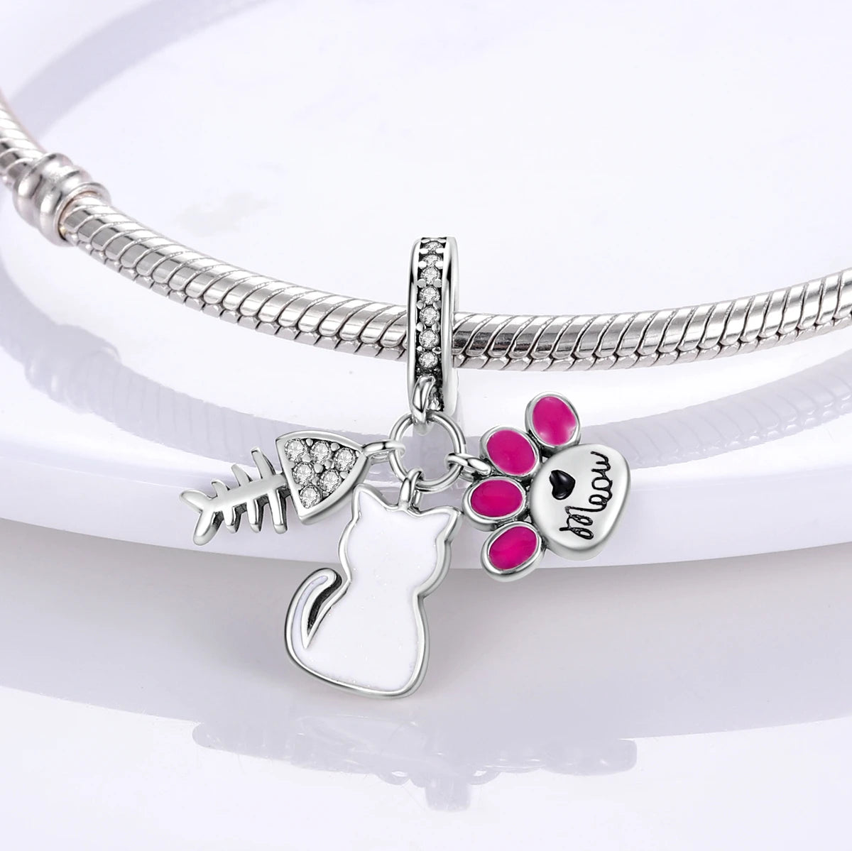 Pink Silver Plated Butterfly Flower Charm Beads for DIY