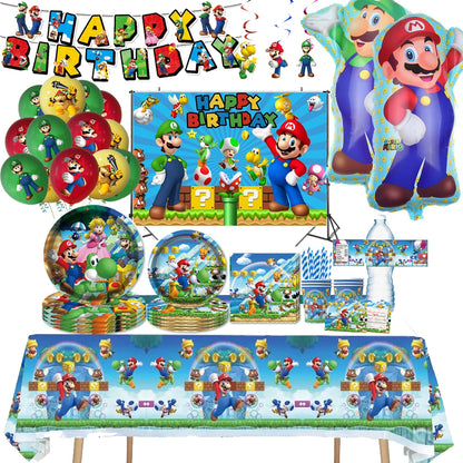 Super Mario Birthday Decor Disposable Tableware Balloons