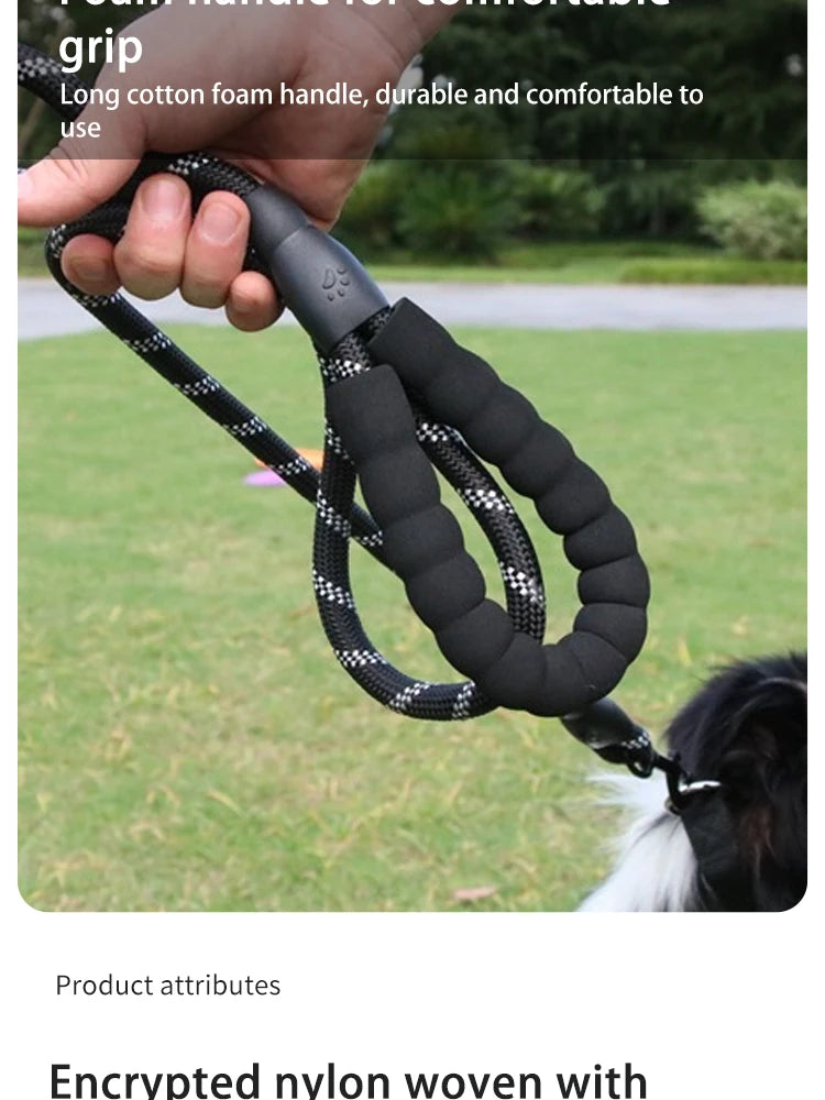 Reflective Dog Leash Padded Handle Strong Dual-Traction Rope