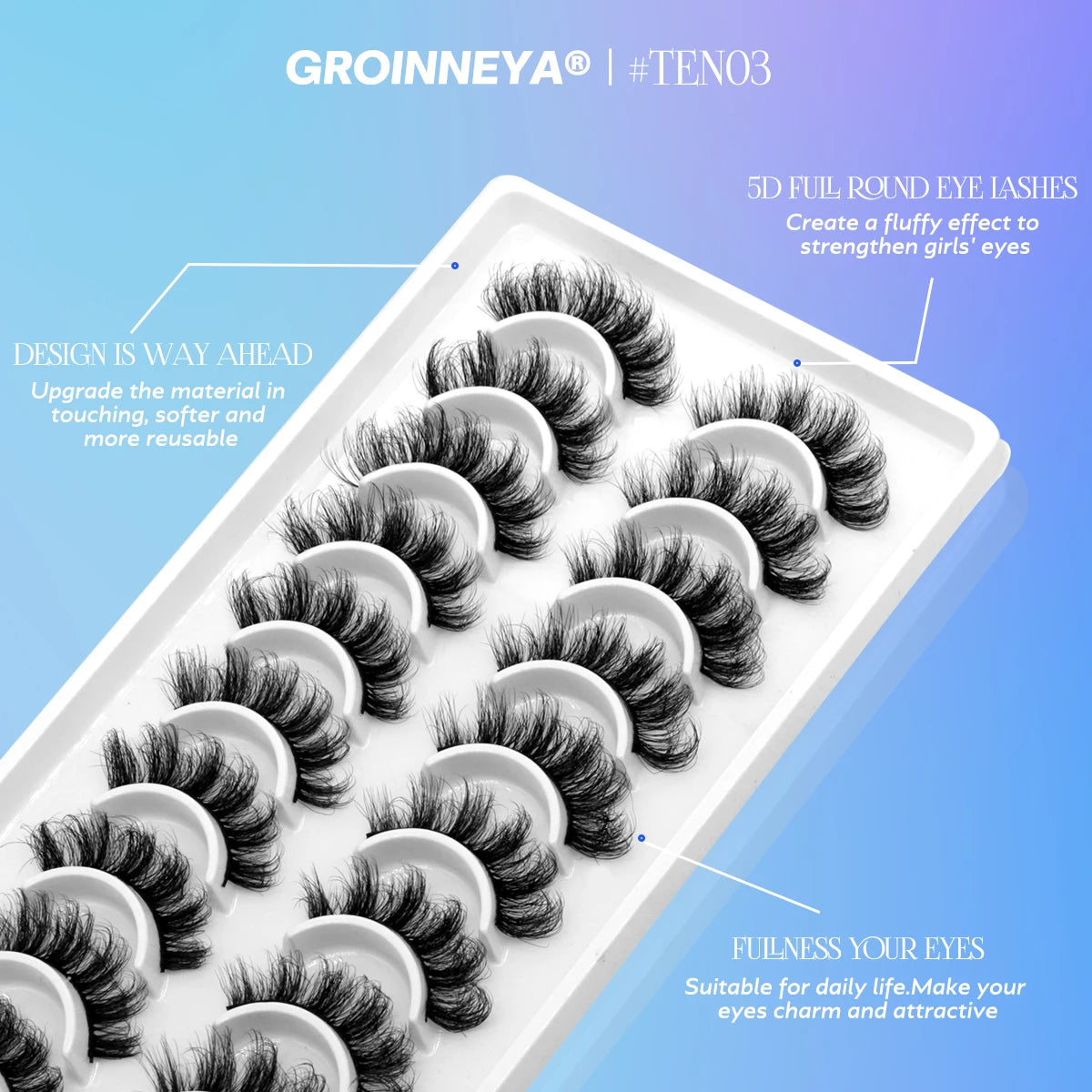 GROINNEYA 5/10 pairs 3D Mink Fluffy Eyelashes Dramatic