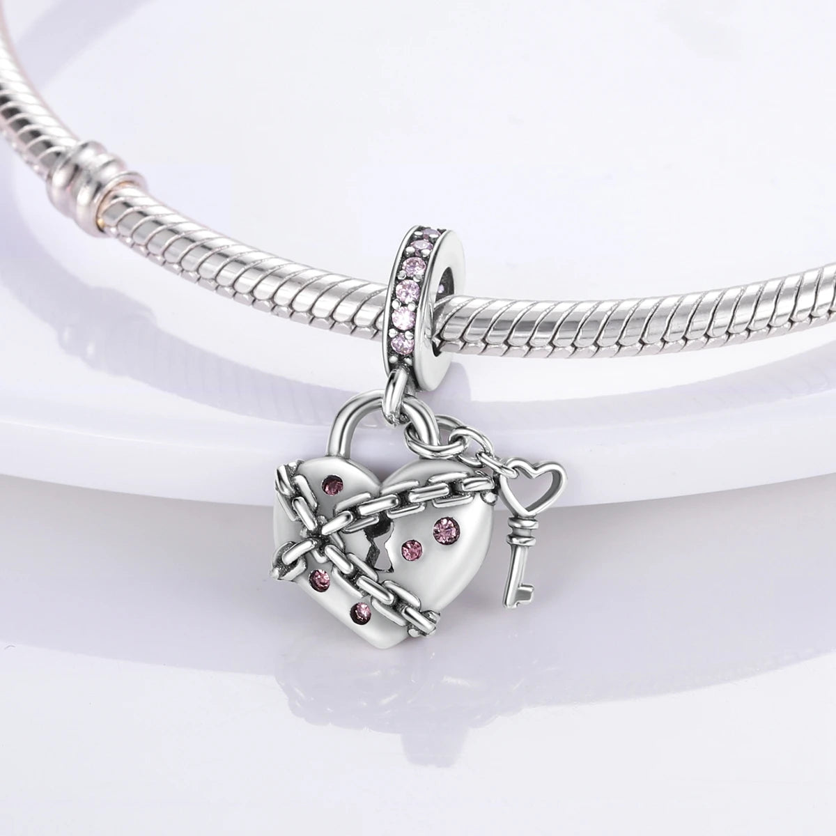 Pink Silver Plated Butterfly Flower Charm Beads for DIY