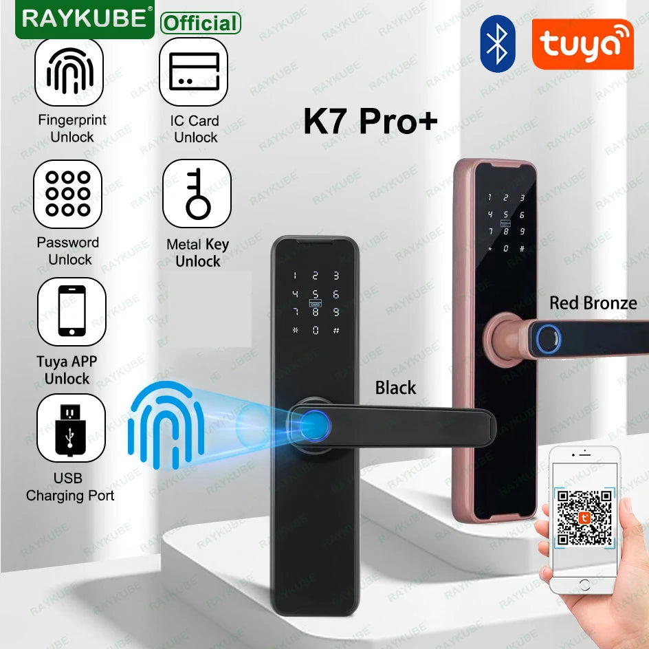 Tuya Bluetooth Intelligence Lock Biometric Fingerprint Smart Keyless Access Password IC Card Smartlife Support 8 Language K7pro+