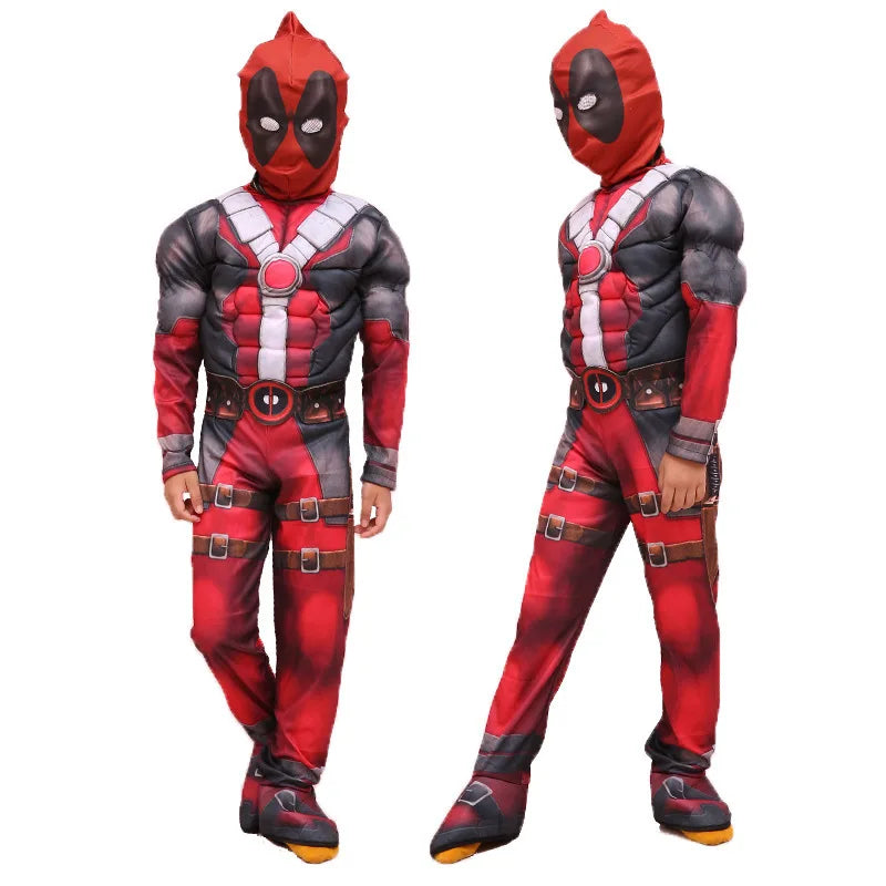 Adult Deadpool Costume Men Women Kids Mask Jumpsuit Set