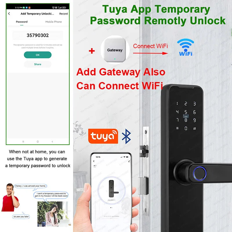 Tuya Bluetooth Intelligence Lock Biometric Fingerprint Smart Keyless Access Password IC Card Smartlife Support 8 Language K7pro+