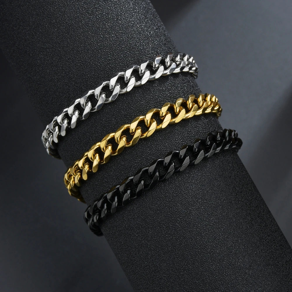 3/5/7mm Stainless Steel Cuban Chain Bracelet Men Women