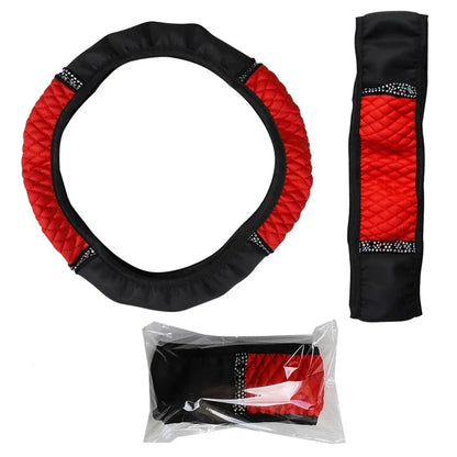 Universal Leather Diamond-Studded Steering Wheel Cover