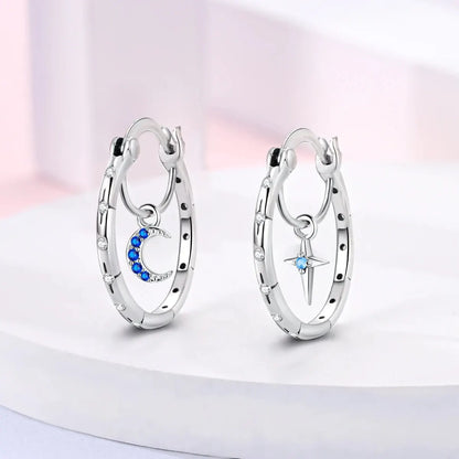 925 Silver Hollow Circle Zircon Dangle Earrings Elegant Chain