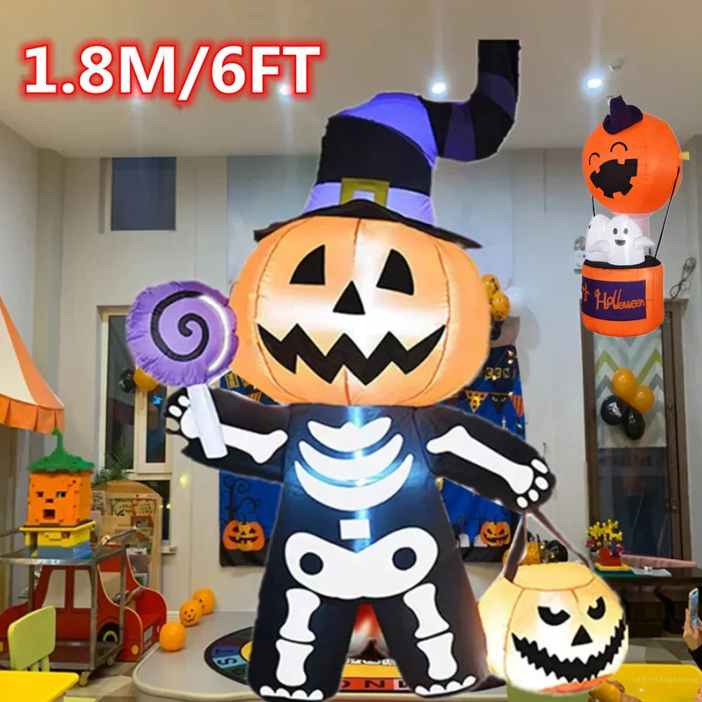 1.8M Halloween Inflatable Giant Pumpkin Skull Ghost Decor