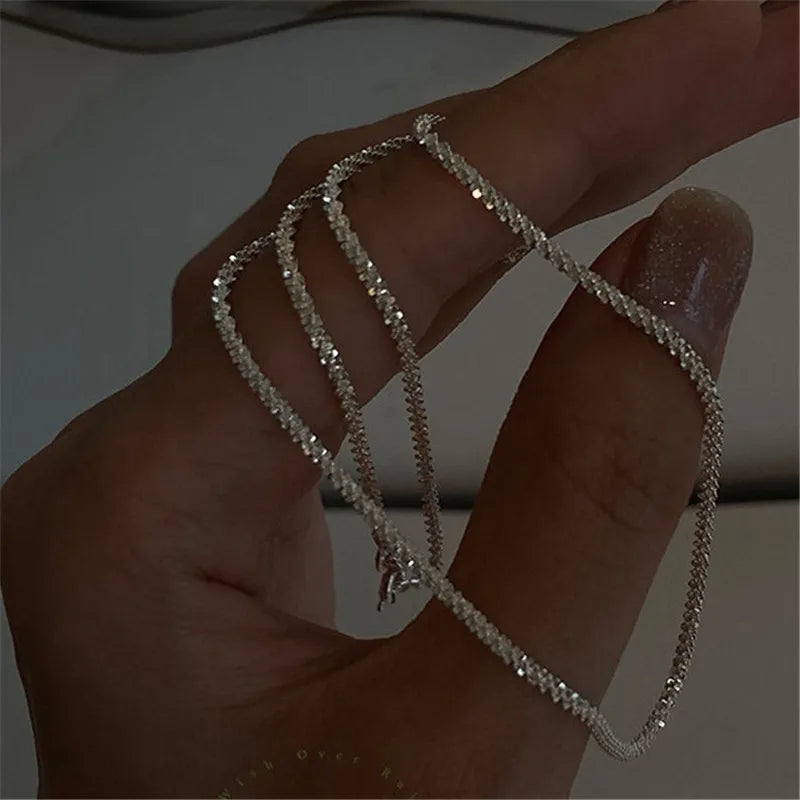 Silver Sparkling Necklace Women’s Trendy Clavicle Chain