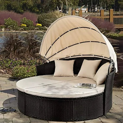 Outdoor Rattan Canopy Sofa Set Patio Garden Furniture