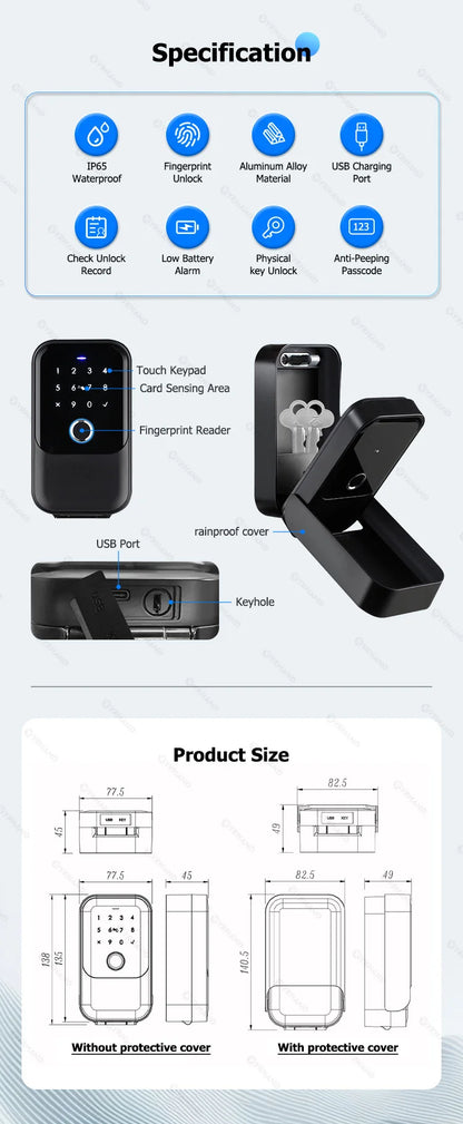 YRHAND TTlock Portable Smart Fingerprint Lock Box