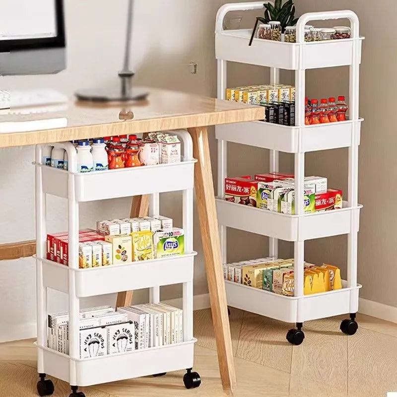 Floor-Mounted Pulley Storage Rack Multi-Layer Movable Shelving