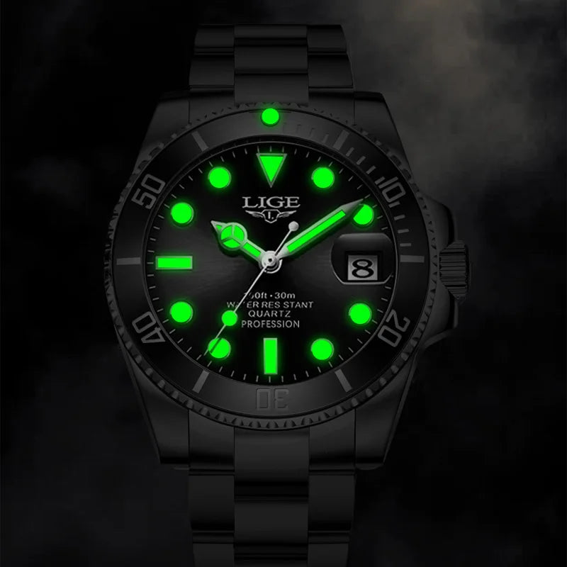 LIGE Luxury Diver Watch Men Waterproof Sport Quartz Watch