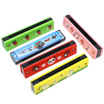 16 Hole Wooden Harmonica Cartoon Kids Party Favors Gift