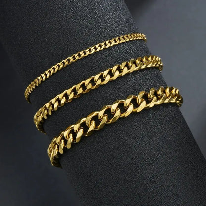 3/5/7mm Stainless Steel Cuban Chain Bracelet Men Women