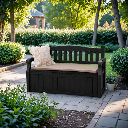 80 Gallon Lockable Storage Bench Deck Box Patio Garden