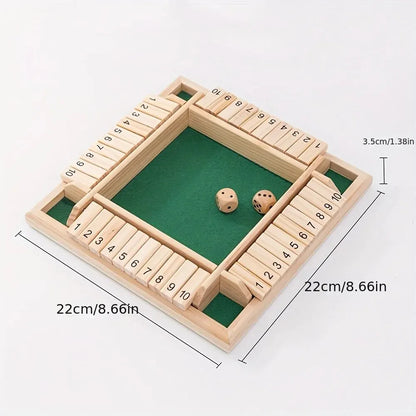 Wooden Dice Board Game Shut The Box 4-Player Family Entertainment