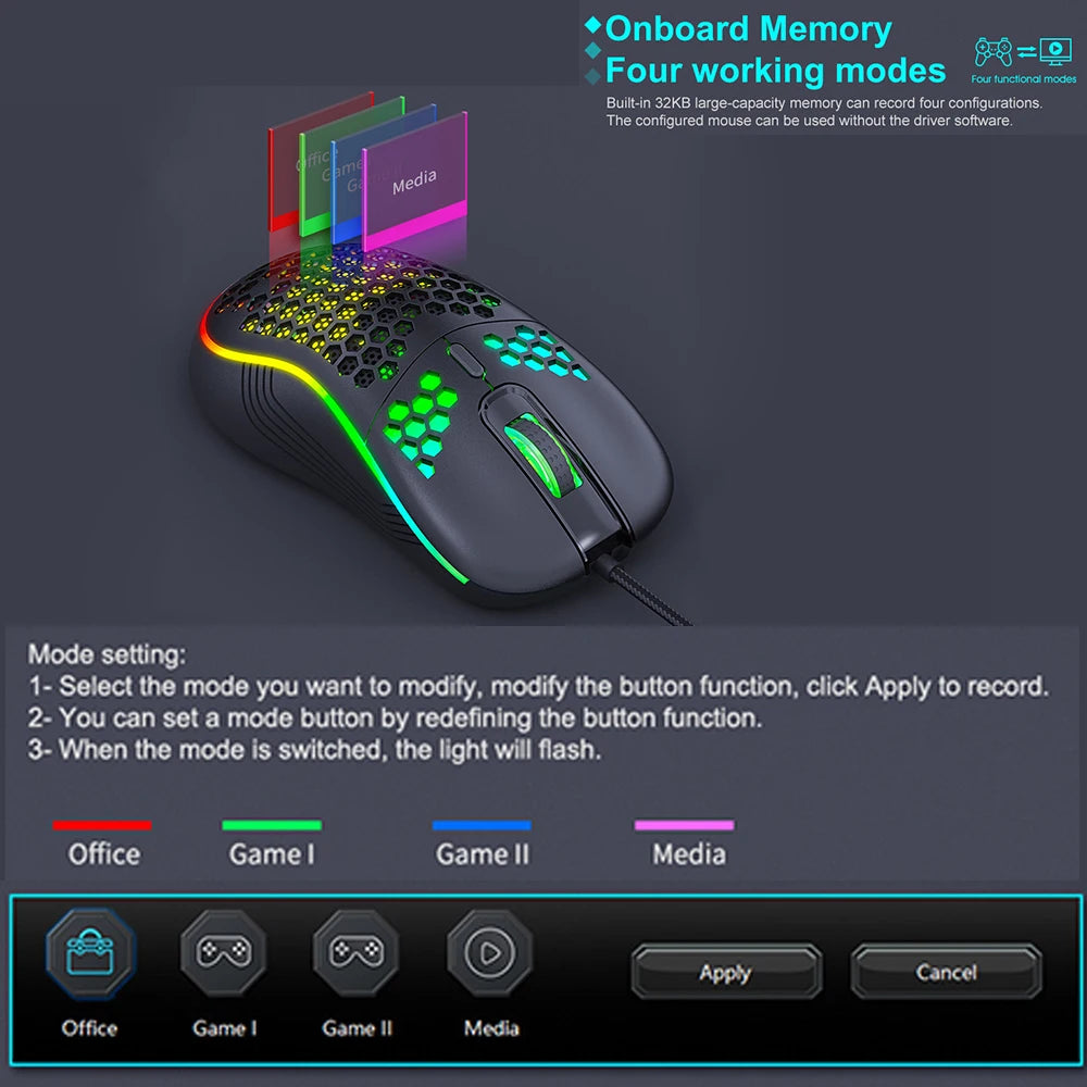 USB Wired Gaming Mouse – 7200DPI Adjustable