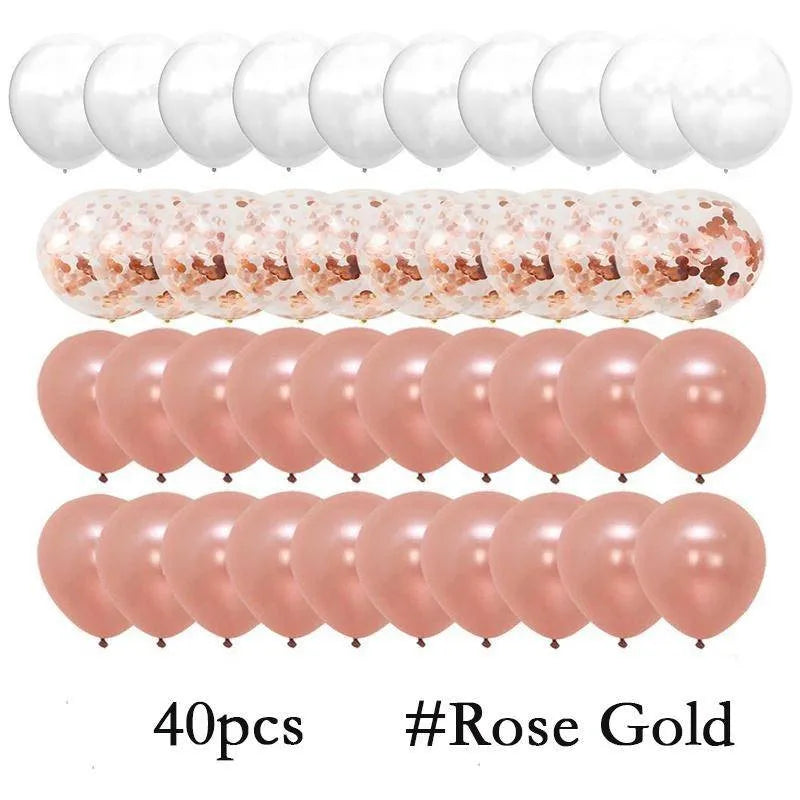 40Pcs Blue Rose Gold Confetti Balloons Party Decor