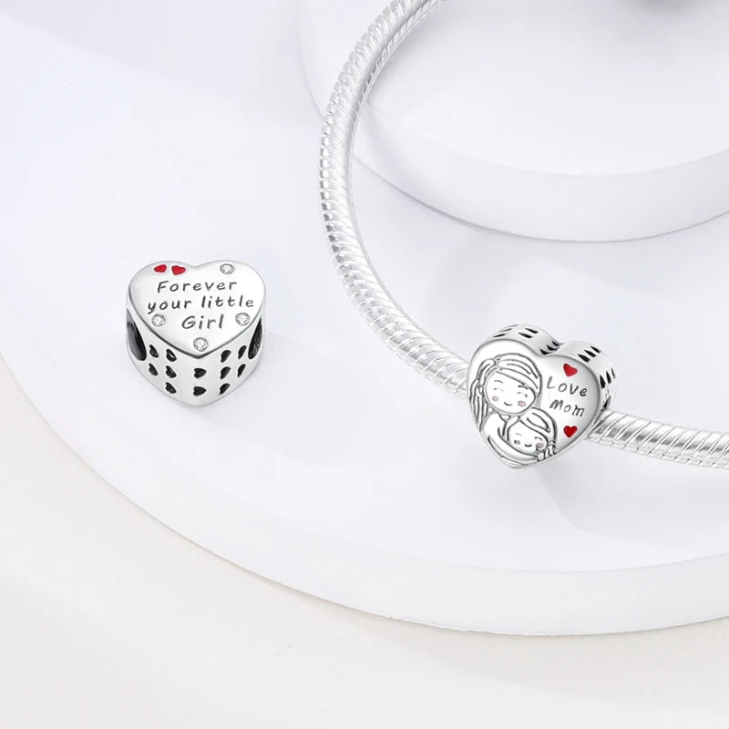 925 Sterling Silver Heart Red Charm Bead Jewelry