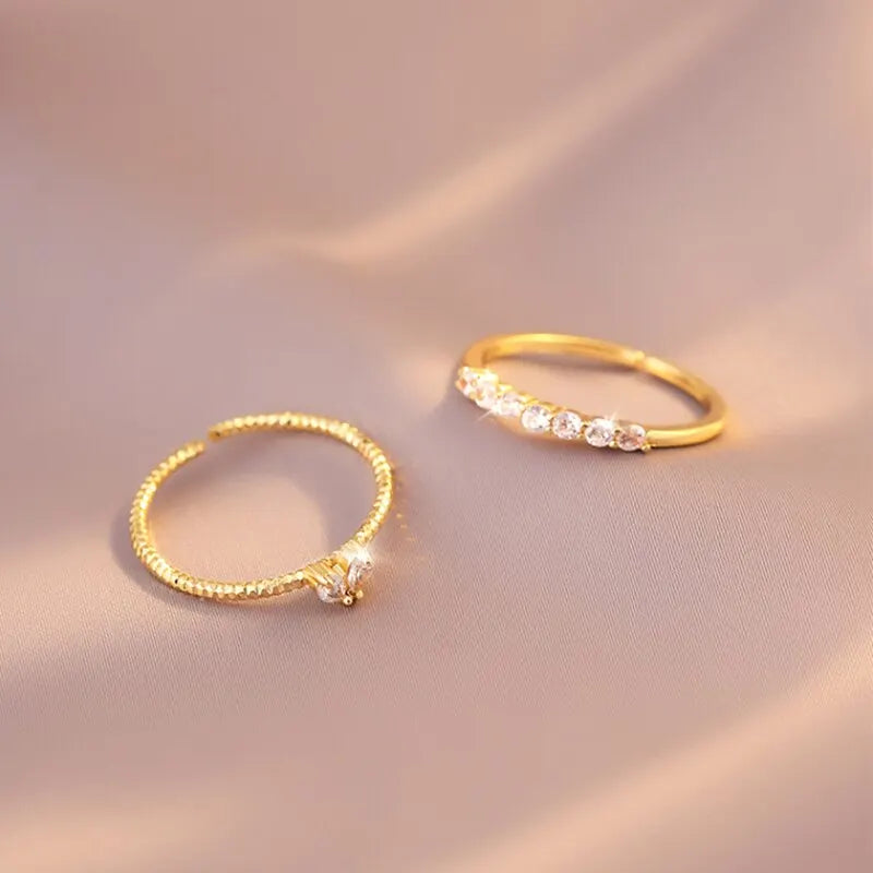 2pcs Gold Heart Zircon Rings Set Women’s Luxury Fashion