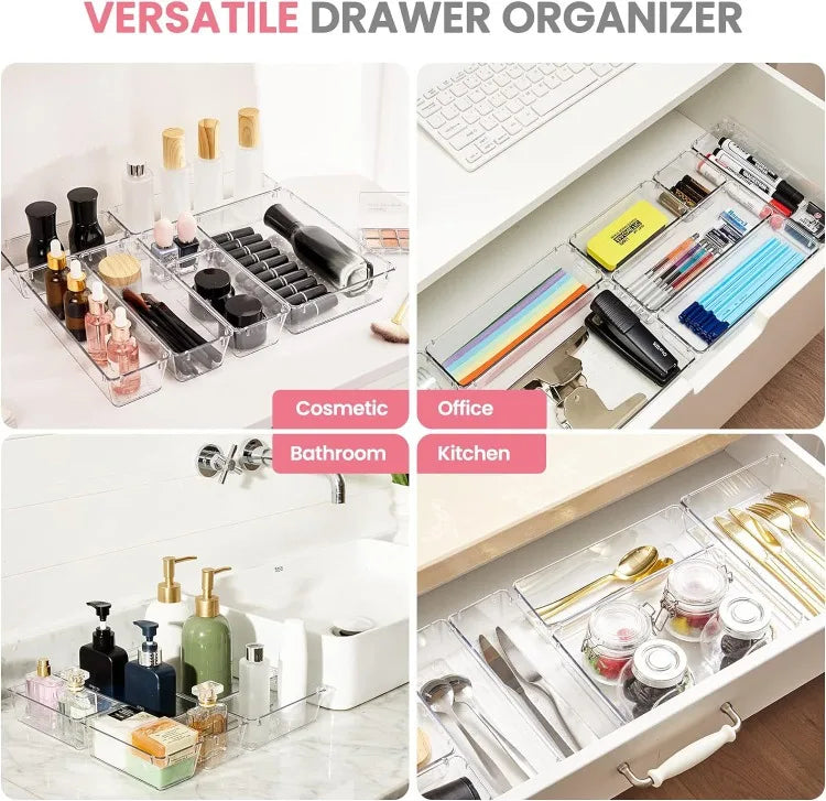 Clear Plastic Drawer Organizers Desk Dividers Home Kitchen