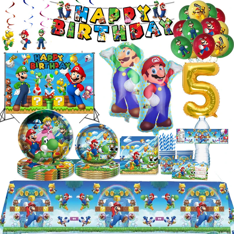 Super Mario Birthday Decor Disposable Tableware Balloons