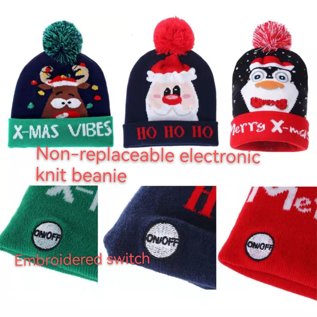 LED Christmas Hat Beanie Warm Light-Up Snowman Patterns