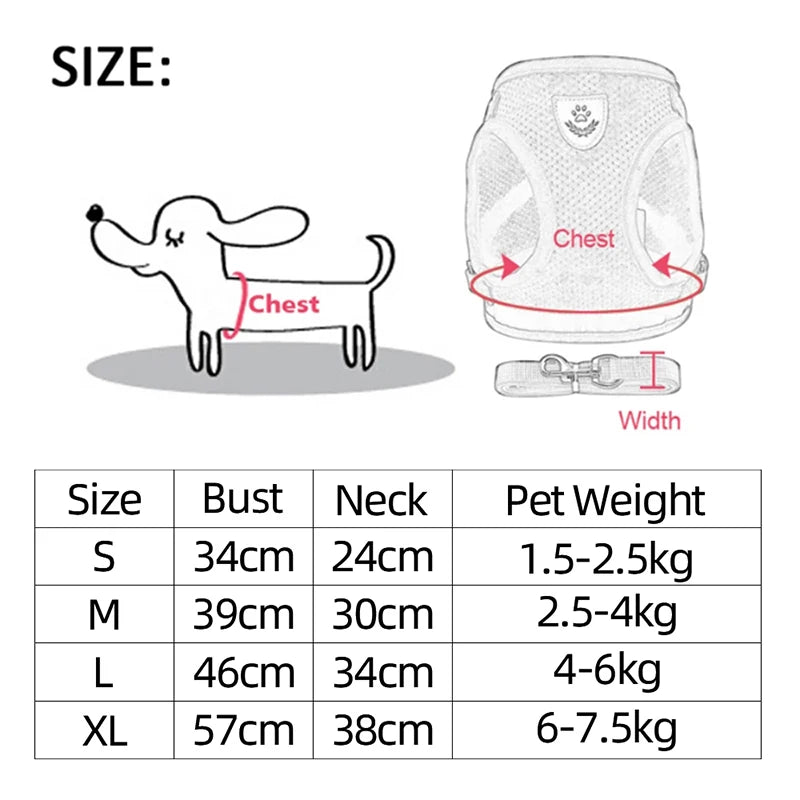 Adjustable Mesh Pet Harness & Leash Reflective Breathable