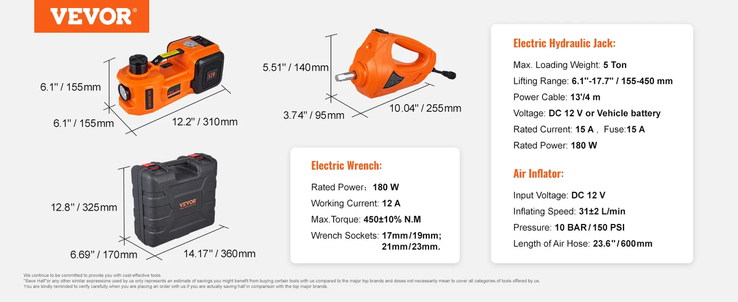 VEVOR 3/5 Ton Electric Car Jack 12V Impact Wrench