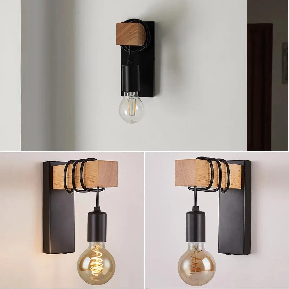 Retro Wood LED Wall Lamp Industrial Loft Decor