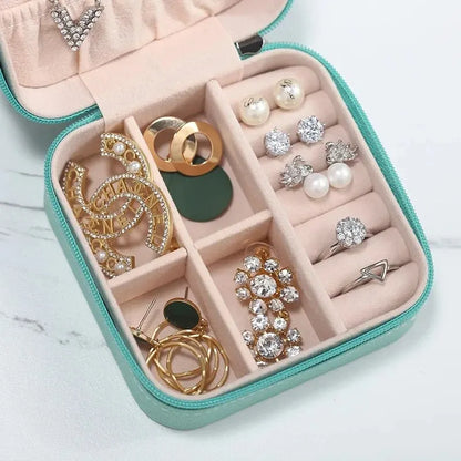 Portable Mini Jewelry Box Travel Organizer Earrings Necklace Ring Case