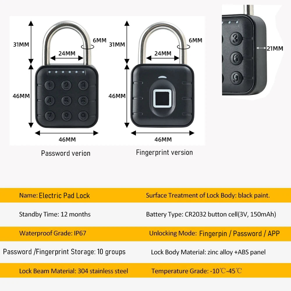 Tuya Bluetooth Fingerprint Padlock Smart Luggage Lock