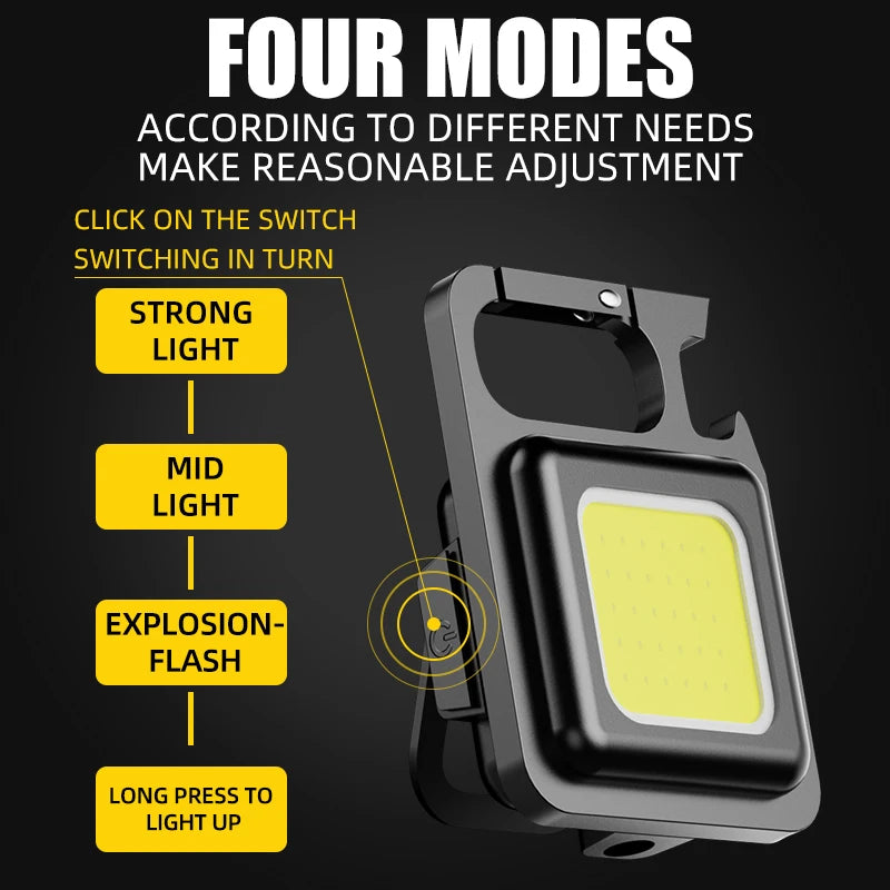 Mini COB Keychain Flashlight 4 Lighting Modes Magnet