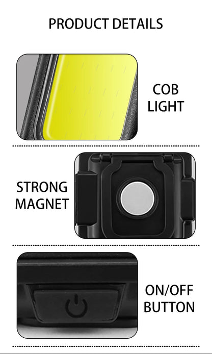 Mini COB Keychain Flashlight 4 Lighting Modes Magnet