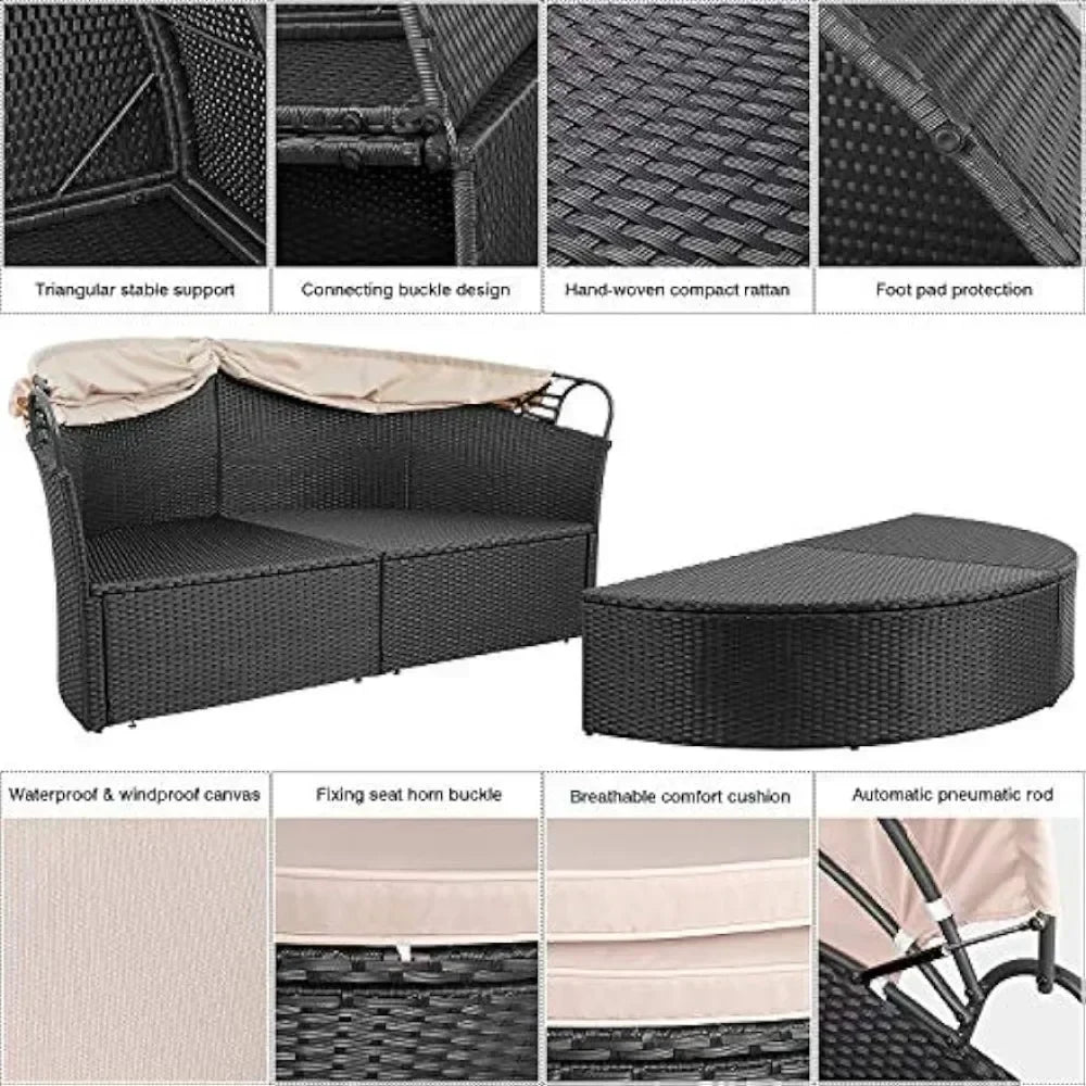 Outdoor Rattan Canopy Sofa Set Patio Garden Furniture