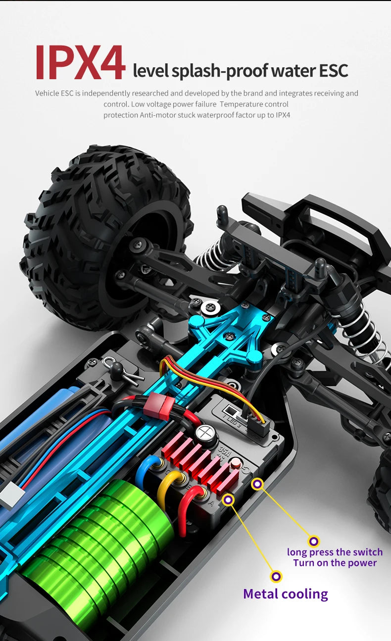 1:16 70KM/H 4WD RC Car LED Remote Control High Speed Monster Truck