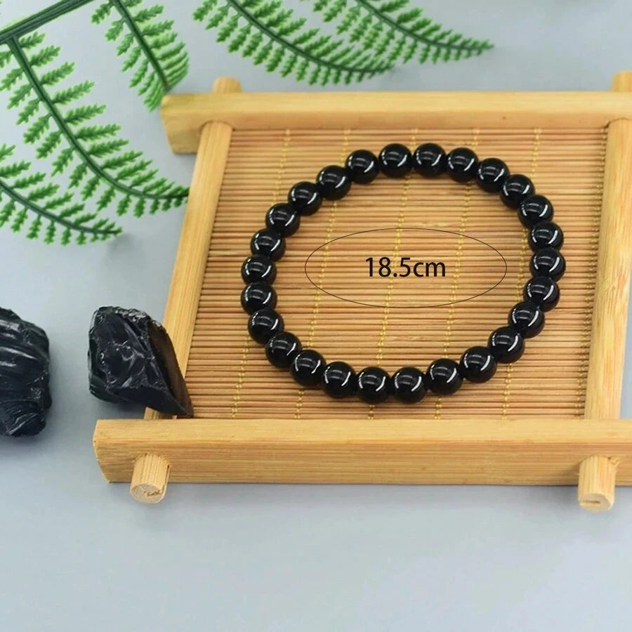 Natural Onyx Obsidian Stone Bracelet Meditation Jewelry